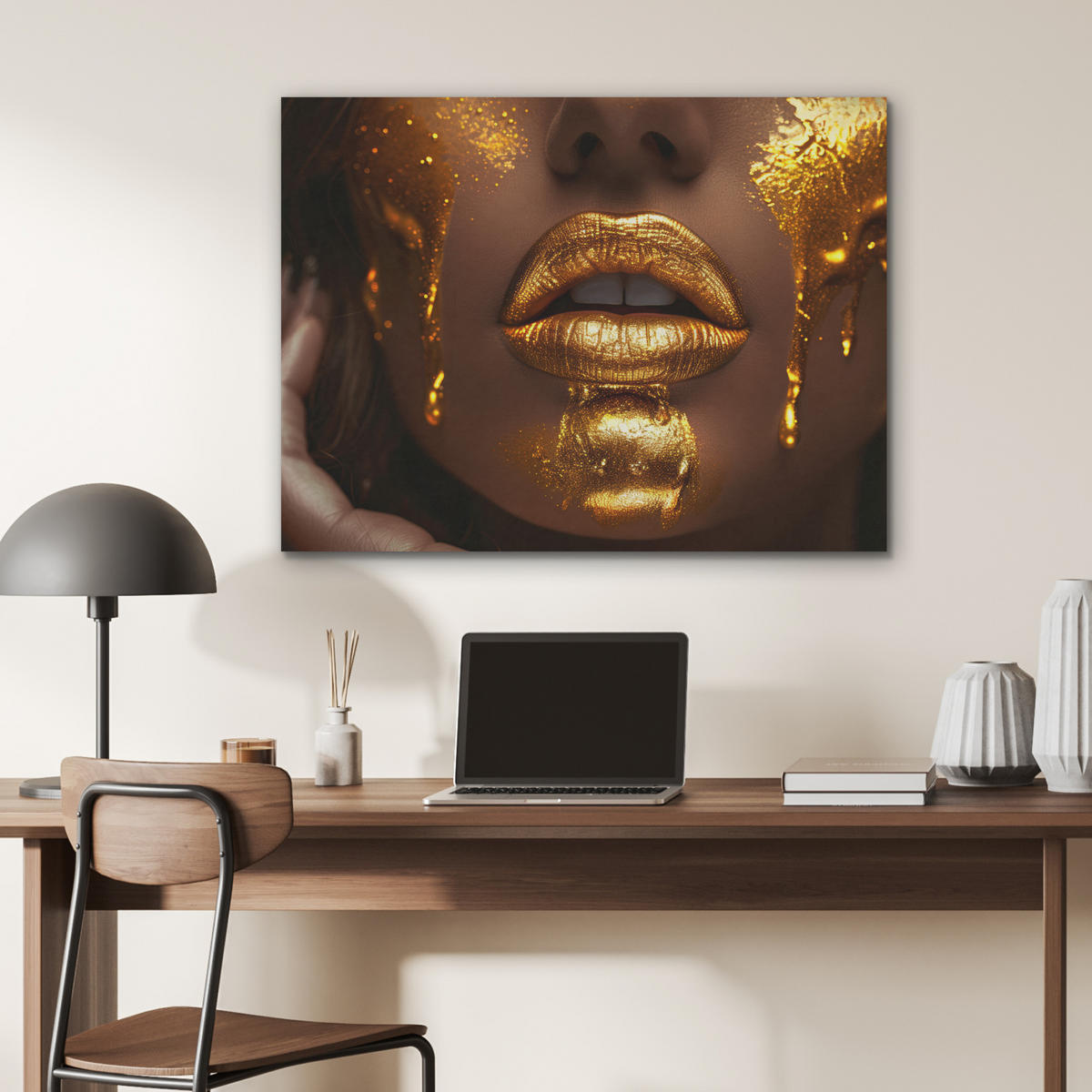 AKUSTIKPANEEL Frau - Gold - Luxus - Porträt 80x60 cm - Goldfarben, Textil (80/0.9/60cm) - MuchoWow