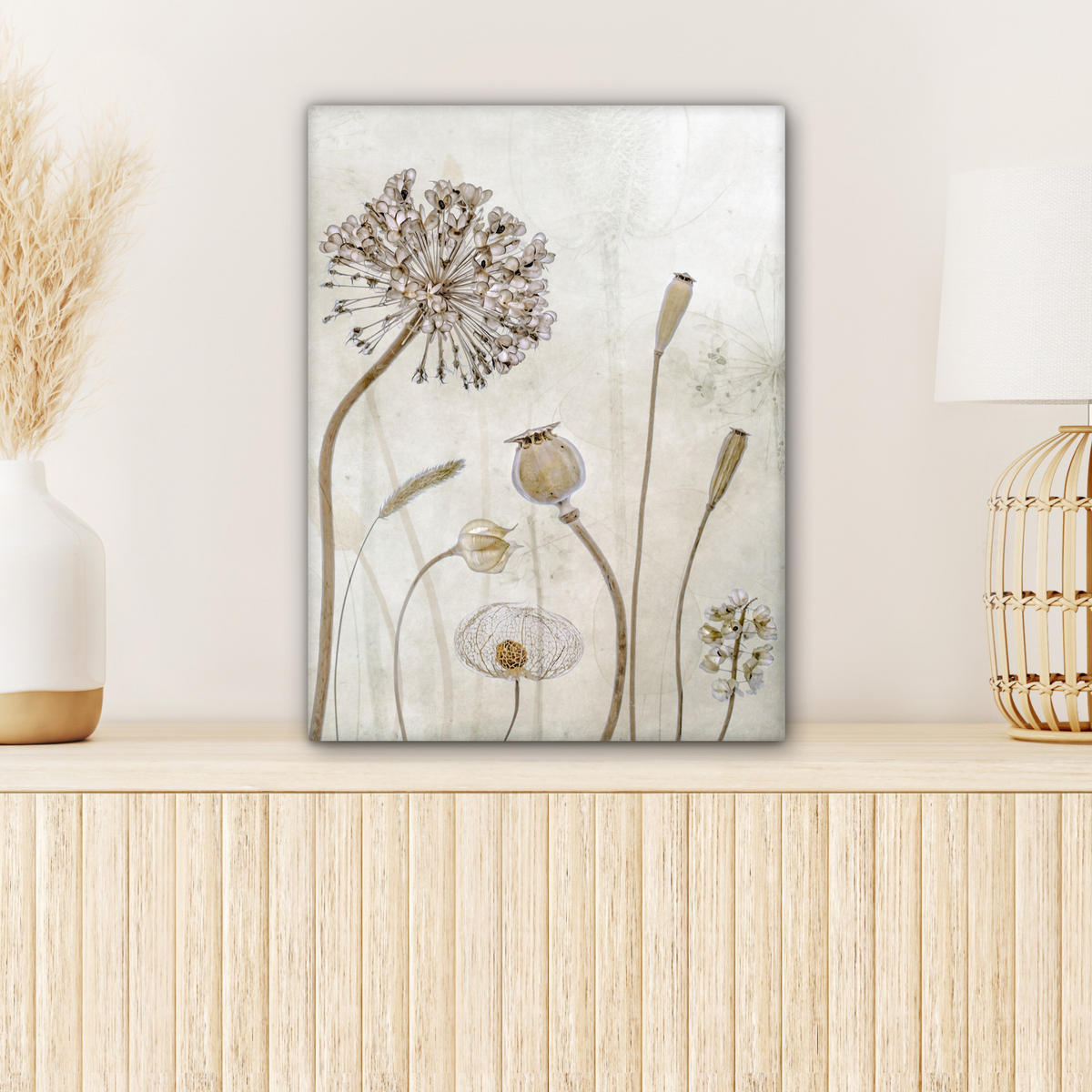 LEINWANDBILD Blumen - Aquarell - Stilleben - Braun - Vintage 30x40 cm - Beige, Textil (30/40cm) - MuchoWow