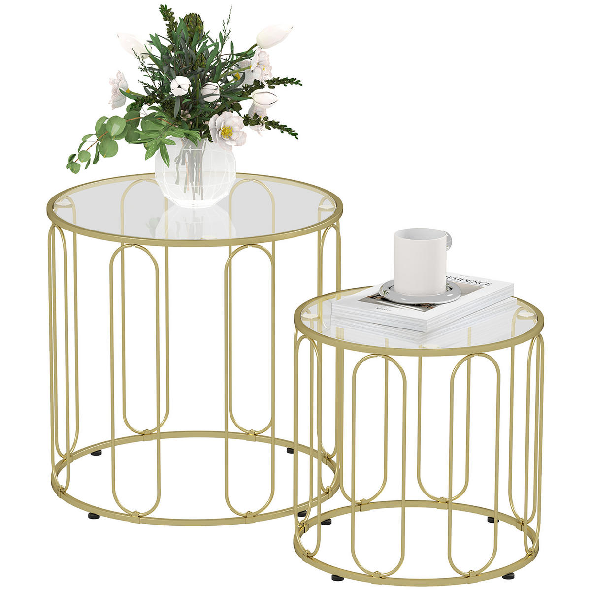 COUCHTISCH DE-15776 2er-Set rund Gold - Goldfarben, Metall (50/50/50cm) - ComfortXL