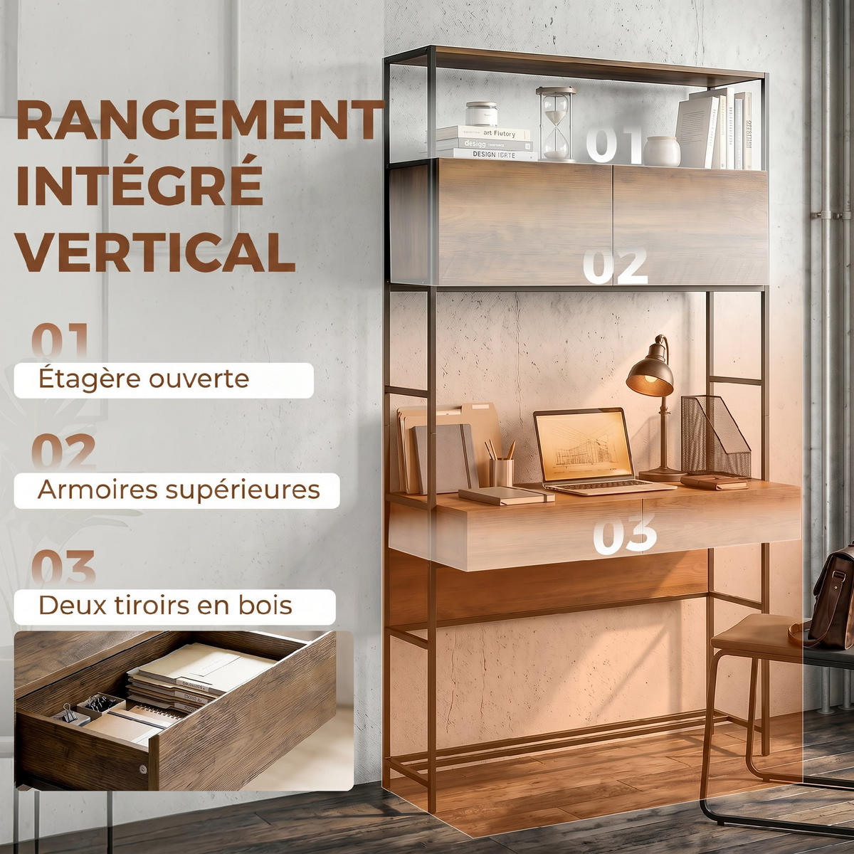 BÜROTISCH Braunes Holz 1 Stück - Braun, Holzwerkstoff (45/185/100cm) - GiPP