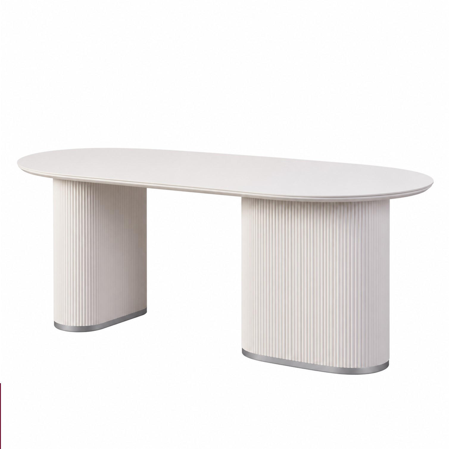 ESSTISCH Oval Weiß 180 × 90 cm geriffeltes Säulengestell mit silberfarbenen Akzenten - Weiß, Holzwerkstoff (90/180/76cm) - HOOZ