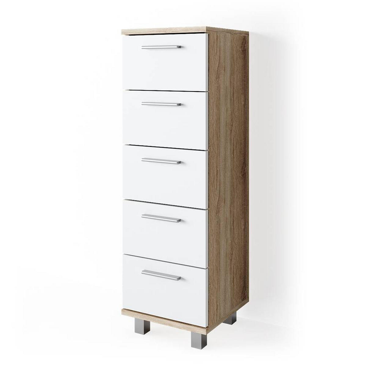 BADSCHRANK Ilias Sonoma 30 x 95 cm - Weiß/Sonoma Eiche, Holzwerkstoff (30/95/30cm) - Vicco