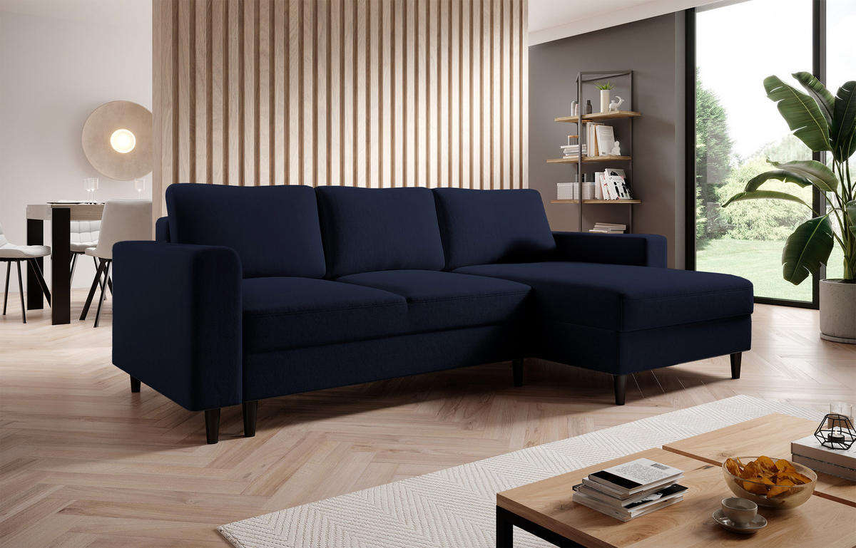 ECKSOFA Nalika Dunkelblau Velours - Schwarz/Dunkelblau, Holz/Textil (230/143cm) - Selsey
