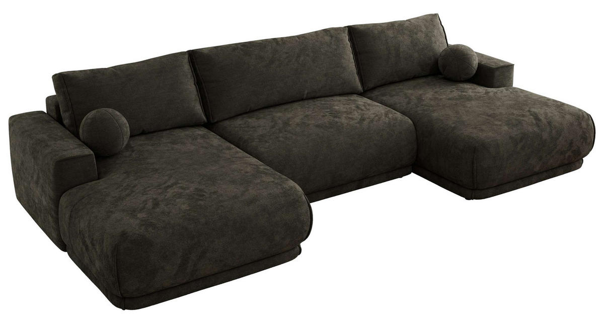 SEDACIA SÚPRAVA RINA U Tmavosivá Hladký ženil - čierna/tmavosivá, textil/plast (360/85/170cm) - MKS