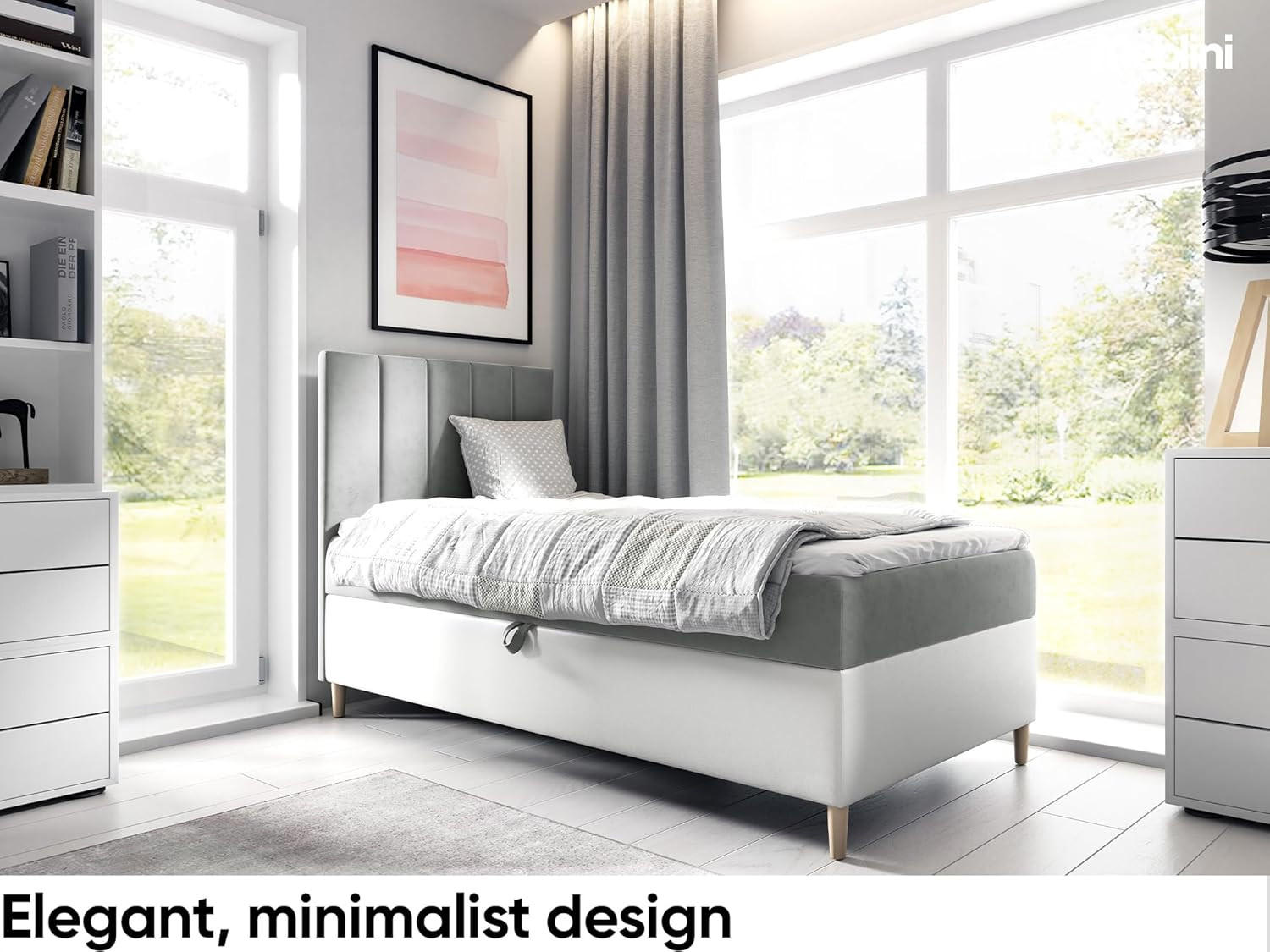 Thumbnail - Meblini Kinderbett, Grau, Weiß, Holzwerkstoff, 92x208 cm, Kinder- & Jugendzimmer, Kindermöbel, Kinderbetten, Kindereinze...