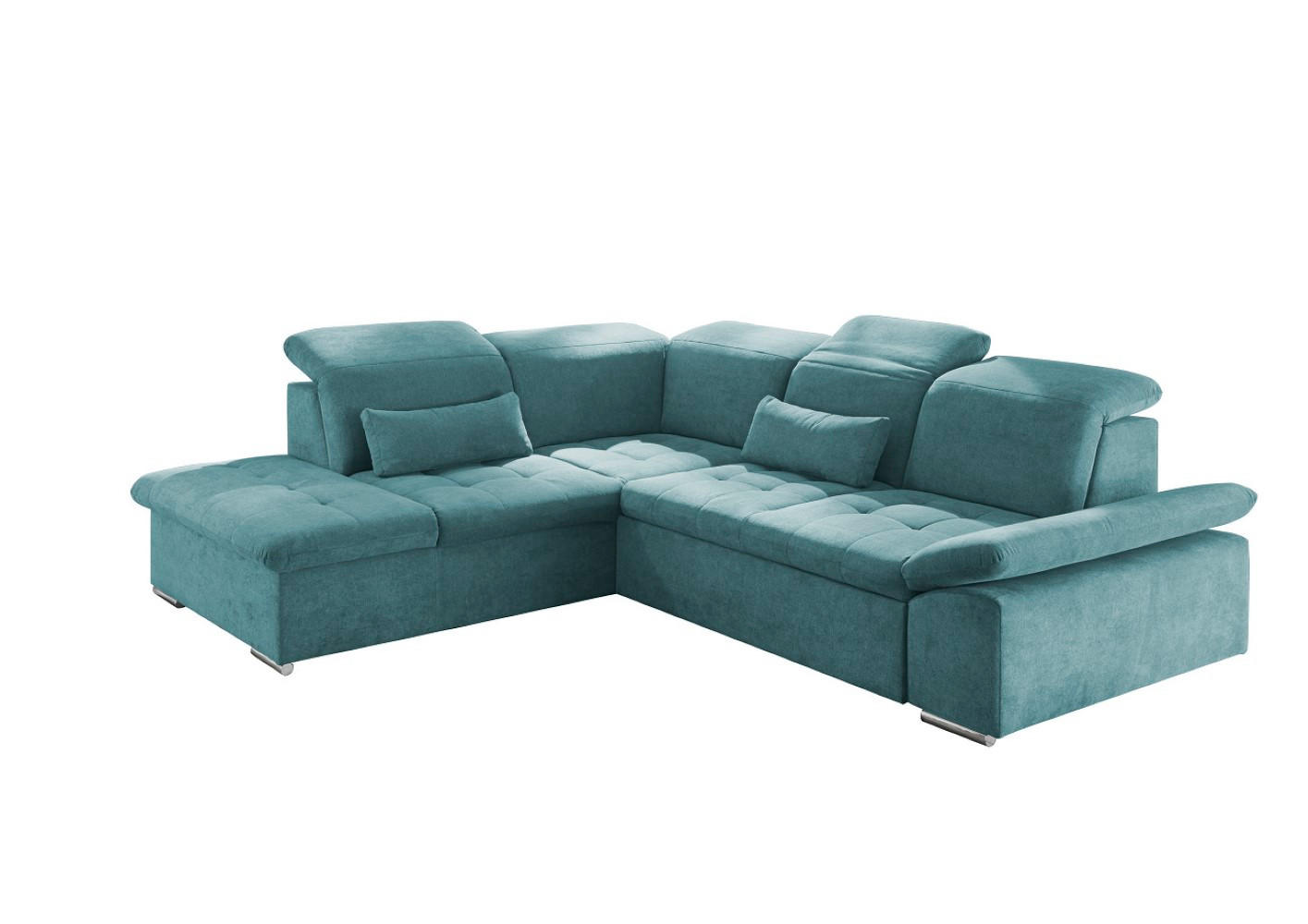 ECKSOFA mit Schlaffunktion mit Bettkasten und verstellbaren Kopf- und Rückenlehnen - Chromfarben/Grün, Textil (276/240cm) - ed exciting design