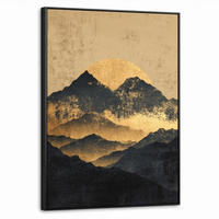 LEINWAND Bilder mit Rahmen - Goldene Berge bei Mondschein - 70x100 - Goldfarben, Textil (70/100cm) - MuchoWow