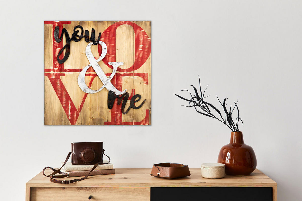 HOLZBILD Rot 60/60 cm - Rot/Braun, Holz/Metall (1.68/60cm) - KUNSTLOFT