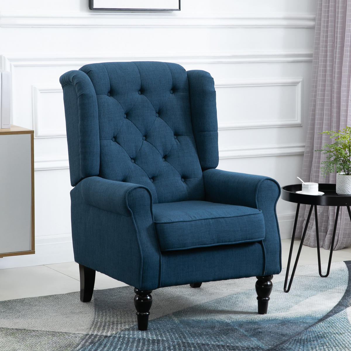 OHRENSESSEL Gepolstert Sessel mit Tufting, hoher Rückenlehne bis 160 kg, Blau - Blau/Schwarz, Holz/Textil (86/102/74cm) - HOMCOM