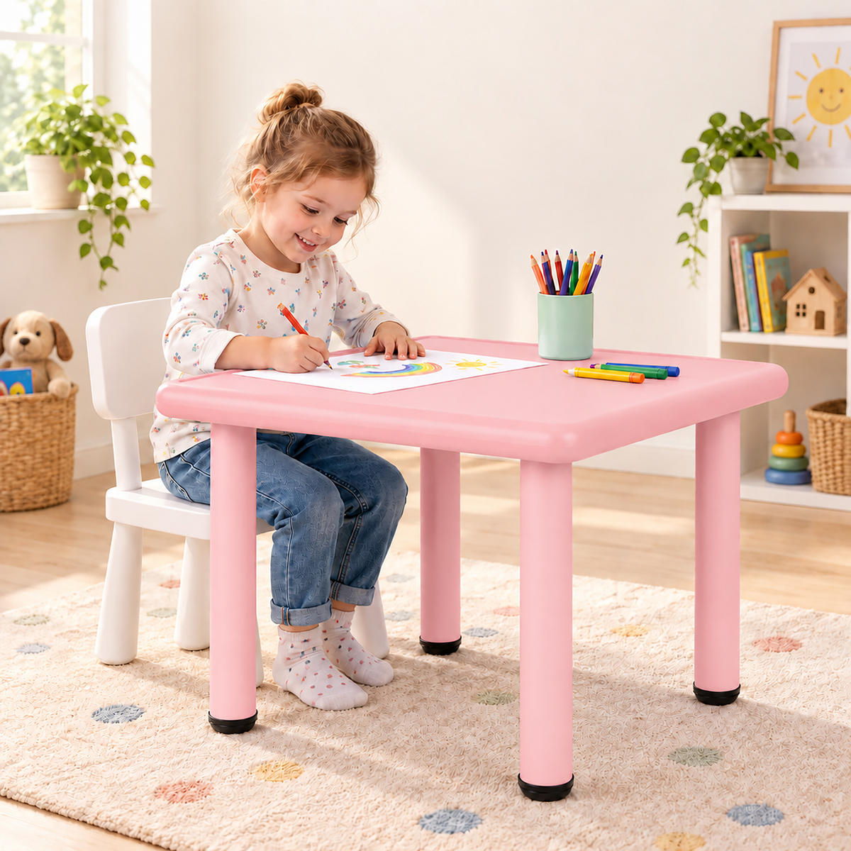 KINDERTISCH Rosa Indoor Outdoor Kunststoff Aluminium 52x62 cm - Pink, Kunststoff/Metall (62/52/62cm) - Relaxdays