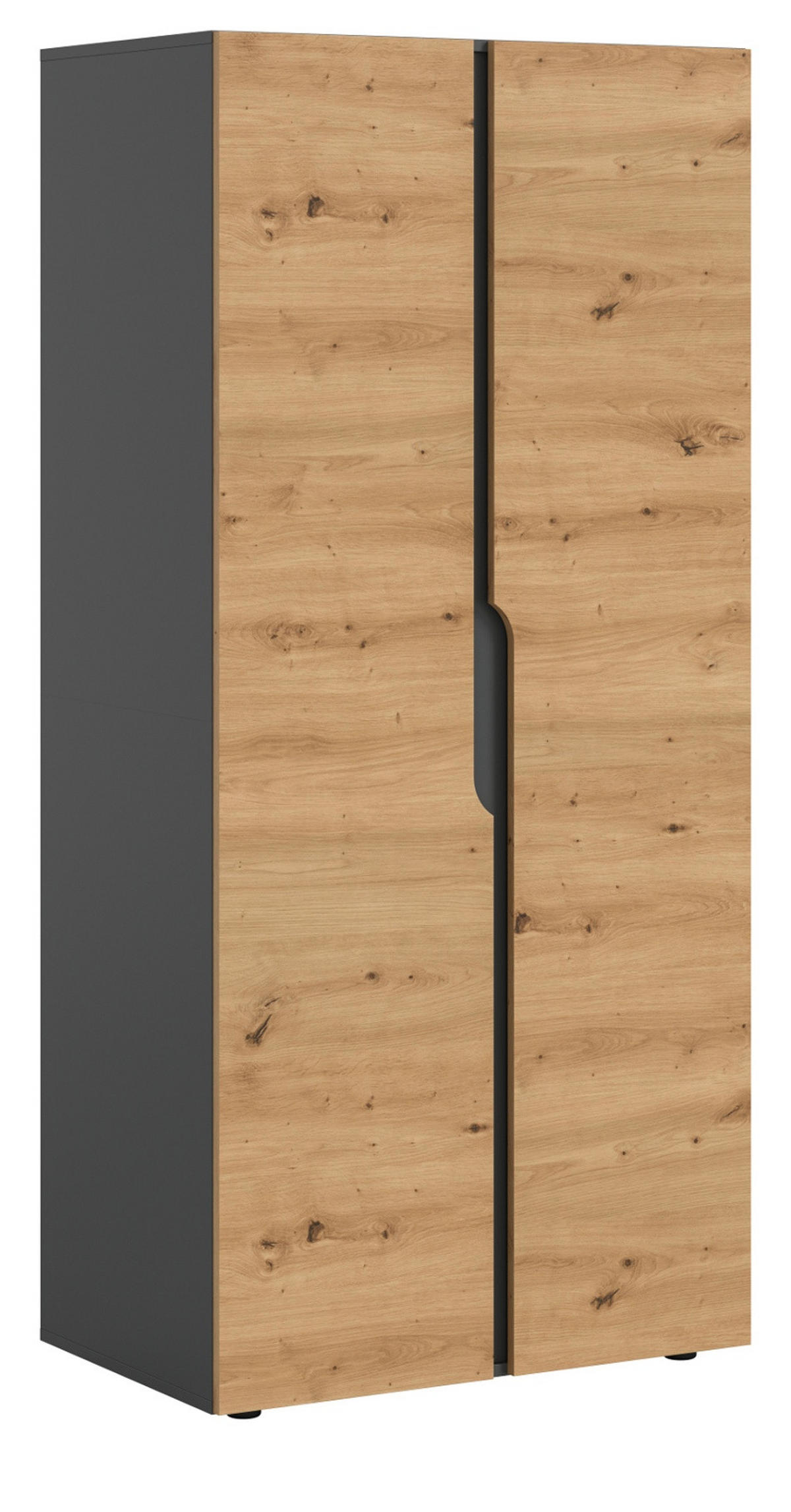 KLEIDERSCHRANK Eiche Artisan, grau 81 x 176 cm, Drehtürenschrank 2-türig - Schwarz/Eiche Artisan, Holzwerkstoff/Kunststoff (81/176/51cm) - Inn.Furn