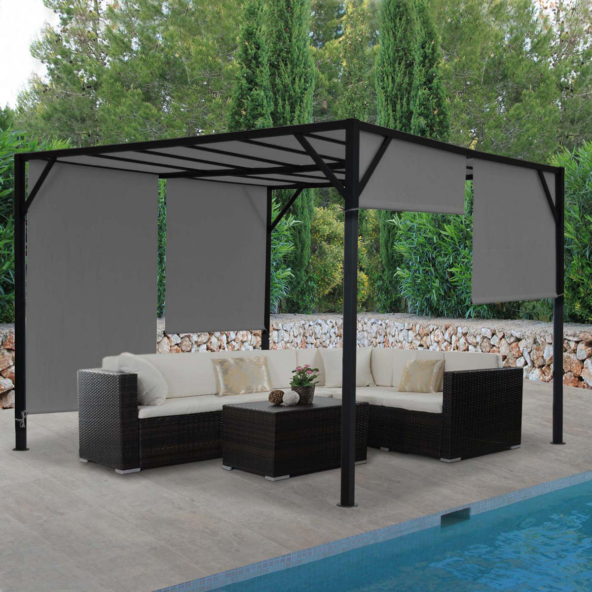 PERGOLA BEJA Grau - Grau, Metall (305/212/405cm) - MCW