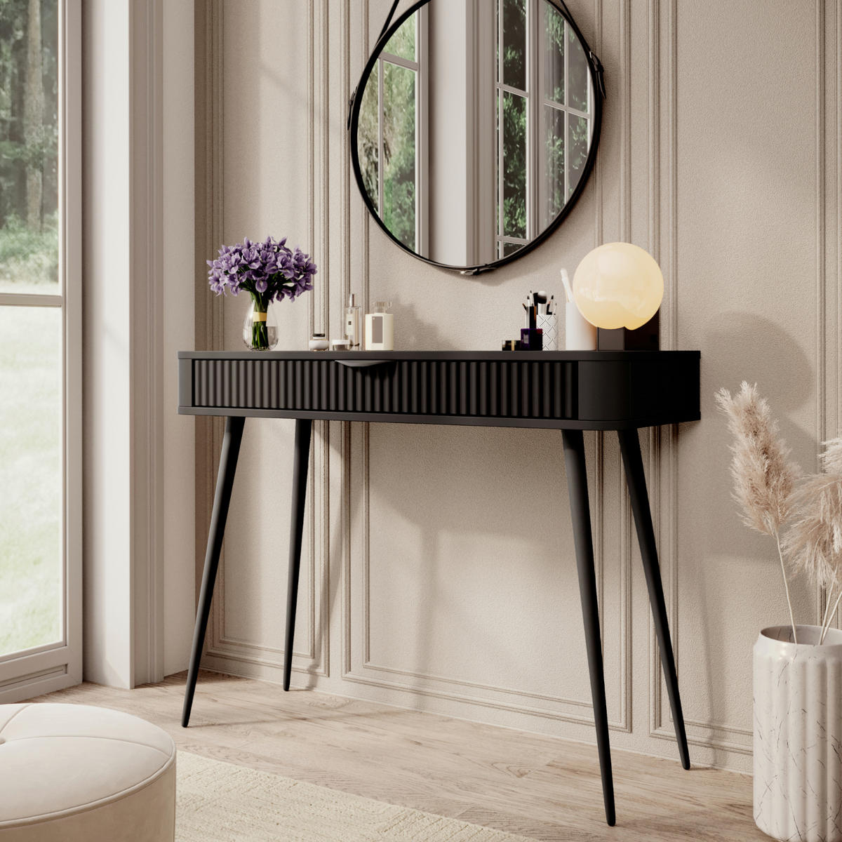 SCHMINKTISCH LEKNES TOA1 Metallgriffe und Beine in schwarzer Farbe Schwarz Schwarz - Schwarz, Holzwerkstoff (100/38/78cm) - Komodee