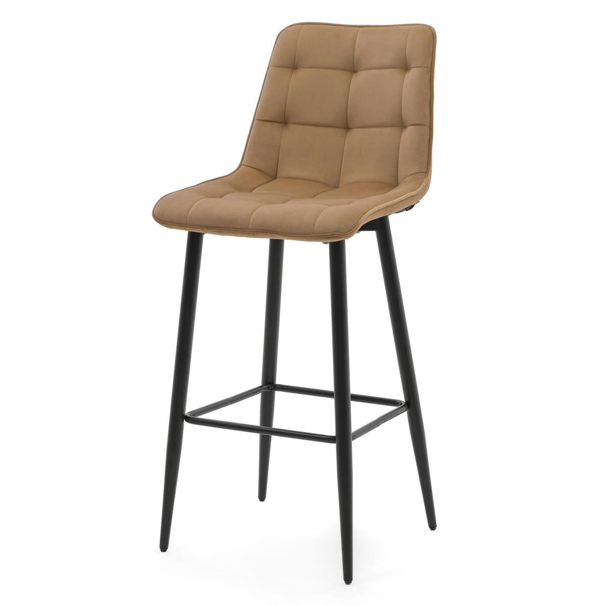 BARHOCKER CHIC gespolsterter mit Steppung - beige - Samt Velours - Beige/Schwarz, Textil/Metall (46/109/56cm) - NEW HOME