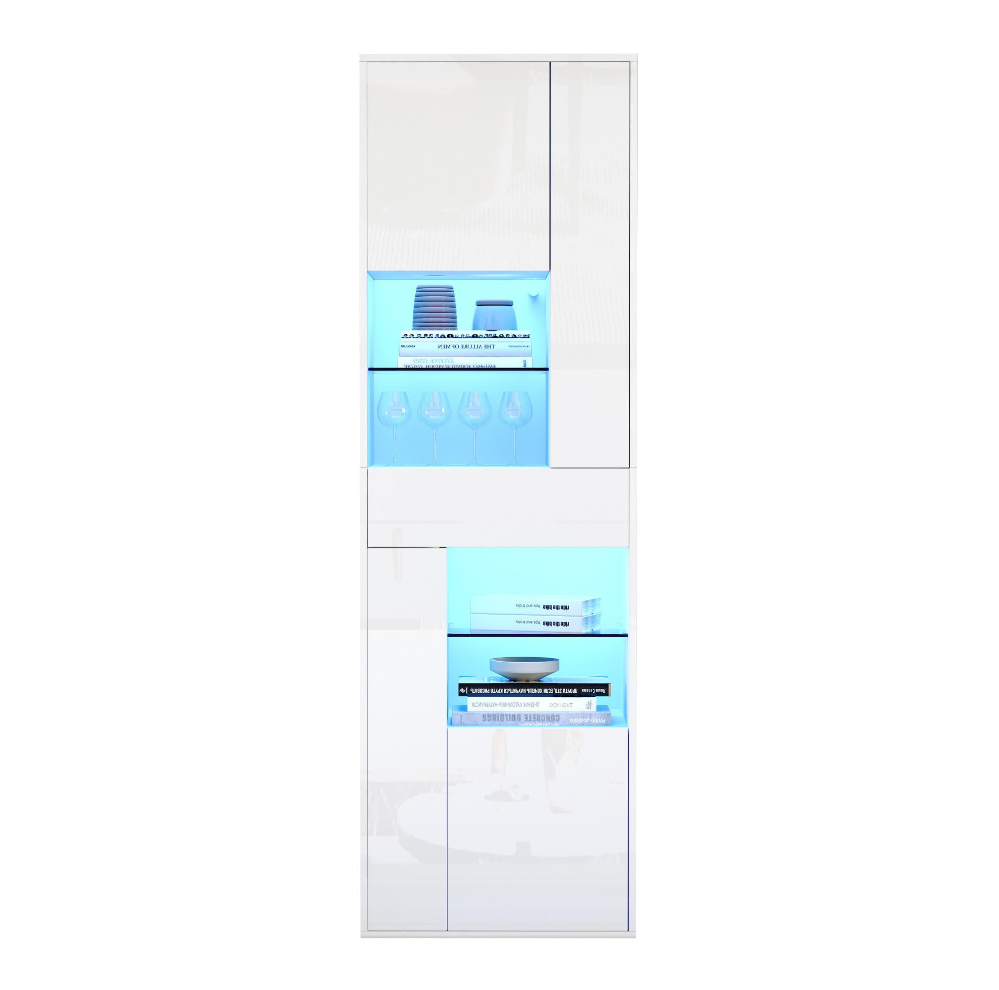 VITRINE mit LED 55 x 38 x 170 cm Hochglanz Weiß - Weiß, Holzwerkstoff (38/170/55cm) - Beauniv