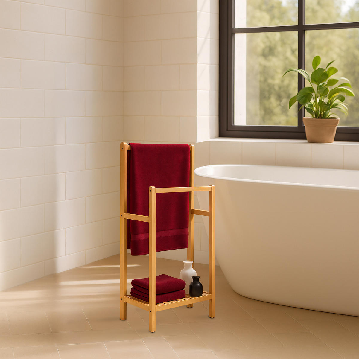 HANDTUCHSTÄNDER - Hellbraun, Holz (42/77.5/24cm) - Relaxdays