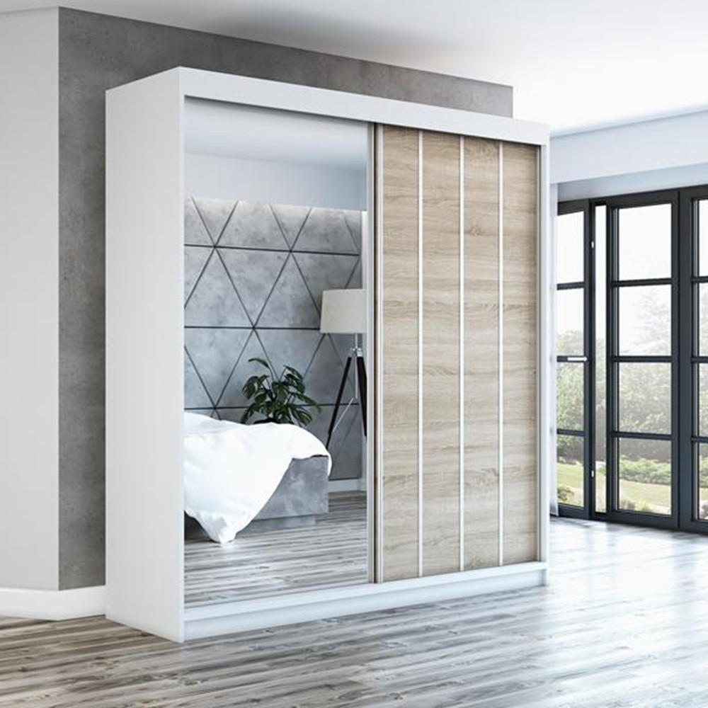 SCHWEBETÜRENSCHRANK 180 CM GLIDE Farbe: Weiß , sonoma - Weiß/Braun, Holzwerkstoff (180/215/59.5cm) - A&J MöbelLand