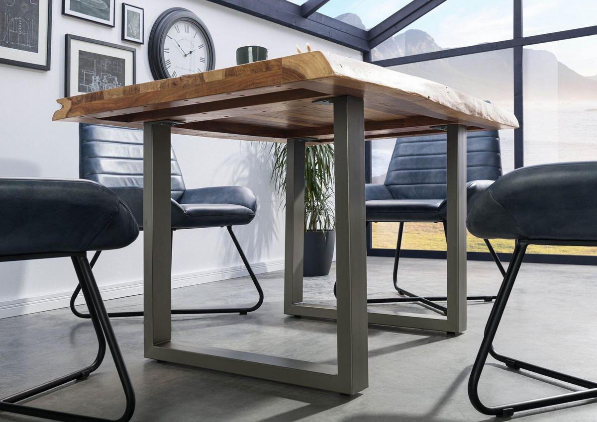 BAUMTISCH Sheesham 140x90x77 natur sandgestrahlt /U-Beine silber matt FREEFORM 5 - Naturfarben, Holz (140/90/77cm) - Massivmoebel24