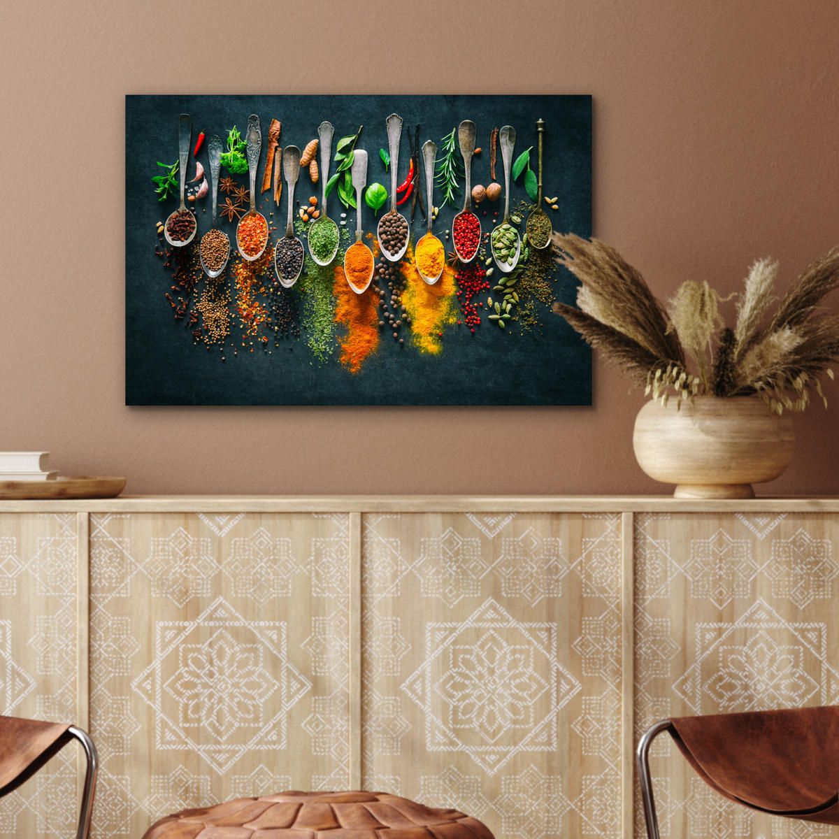 METALLBILD Kräuter - Gewürze - Löffel 60x40 cm - Currygelb, Metall (60/40cm) - MuchoWow