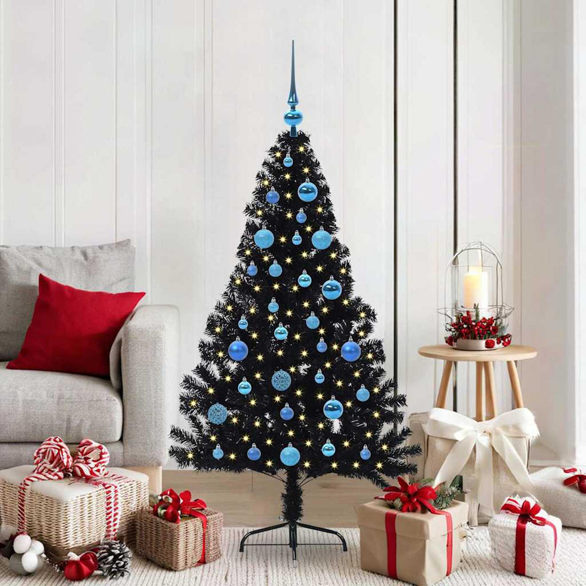 WEIHNACHTSBAUM Künstlicher Vorbeleuchteter Haltbar 95/95/150 cm Schwarz PVC - Schwarz, Kunststoff (150cm) - vidaXL