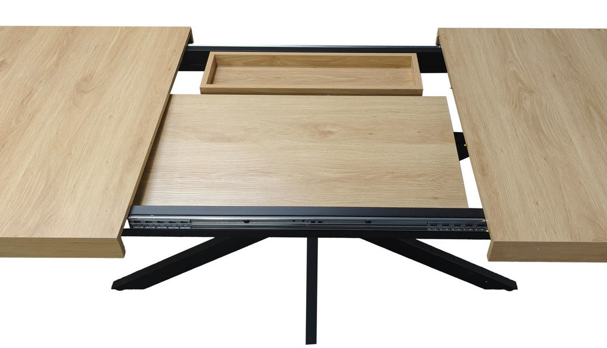 ESSTISCH ausziehbar 140-180 x 80 cm mit Stauraum MDF Metall Natur - Braun, Metall (160/80/76cm) - Meubliv