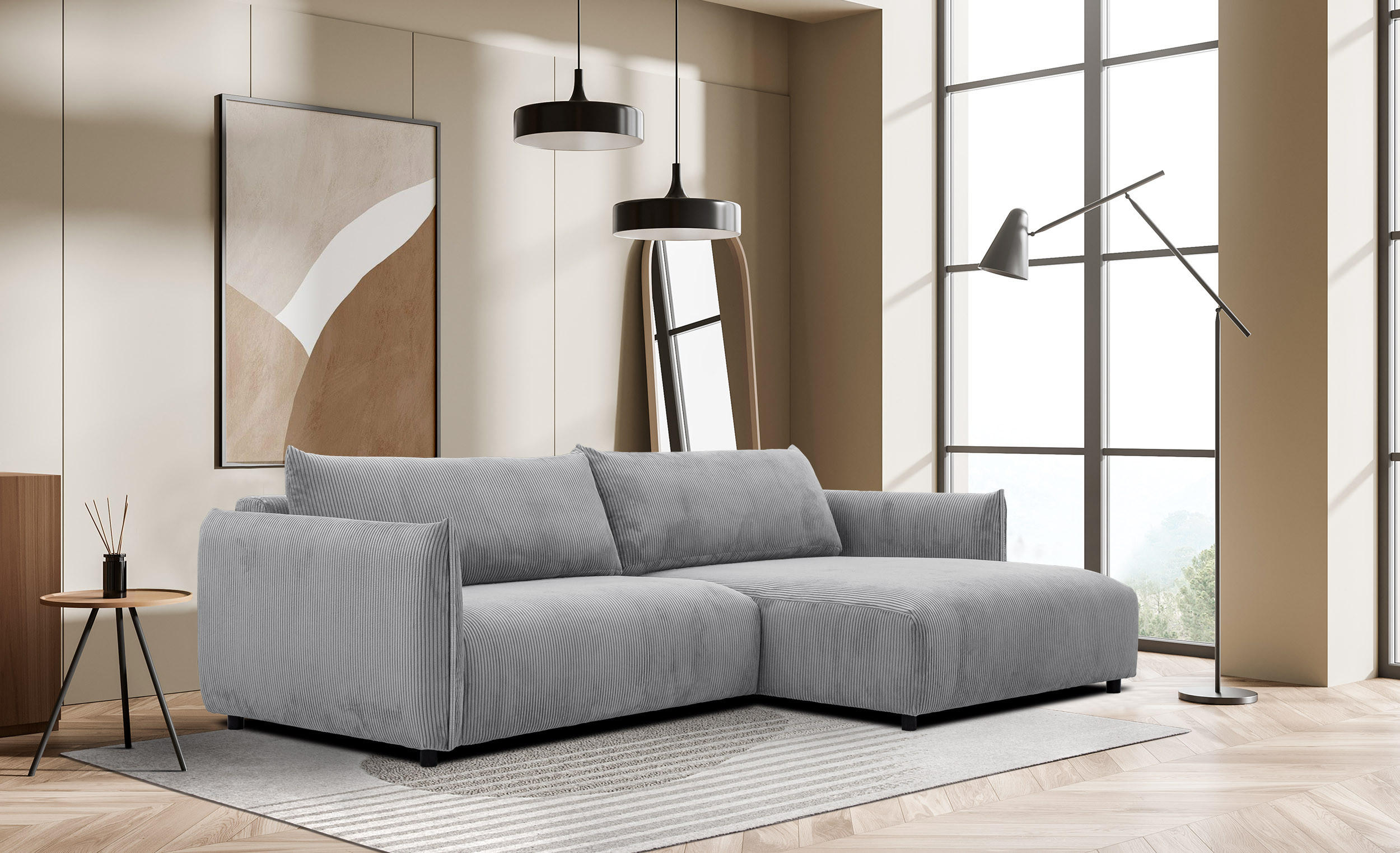 ECKSOFA TAUER 5-Sitzer, hellgrau - Hellgrau/Schwarz, Holzwerkstoff/Kunststoff (292/174cm) - Courtois Laville