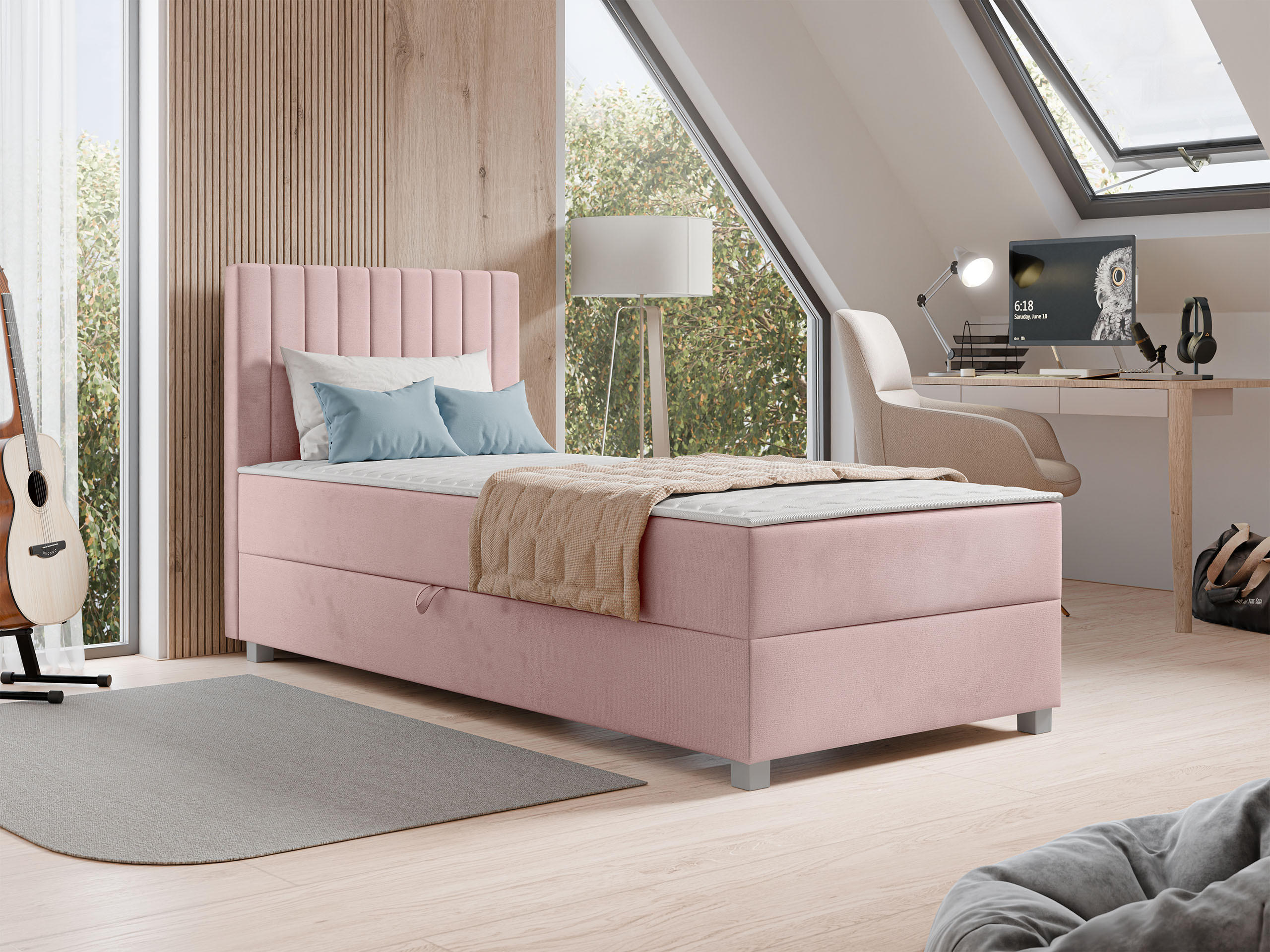 BOXBETT Viki - Silberfarben/Rosa, Holzwerkstoff/Kunststoff (90/200cm) - MIRJAN24