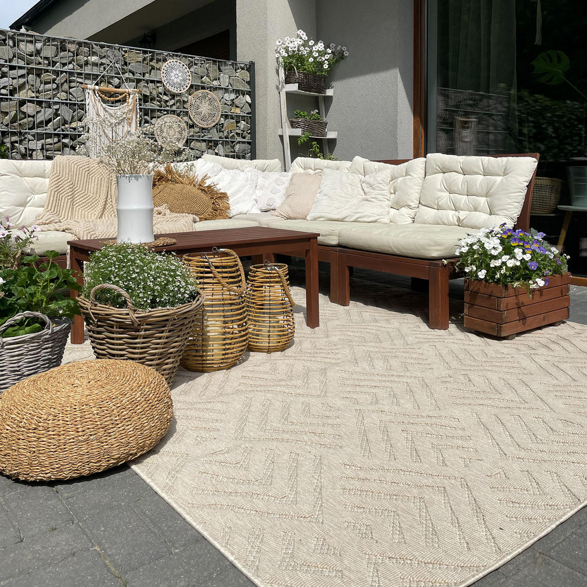TEPPICH Beige In-Outdoor Geometrisch - Kurzflor Rechteckig - 140 x 200 cm - Ecru/Beige, Textil (140/200cm) - Mazovia