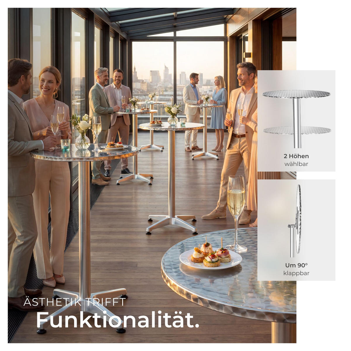 BISTROTISCH aus Aluminium Viktor, höhenverstellbare Kunststofffüße, silber - Silberfarben, Holz (67/67/115cm) - tectake