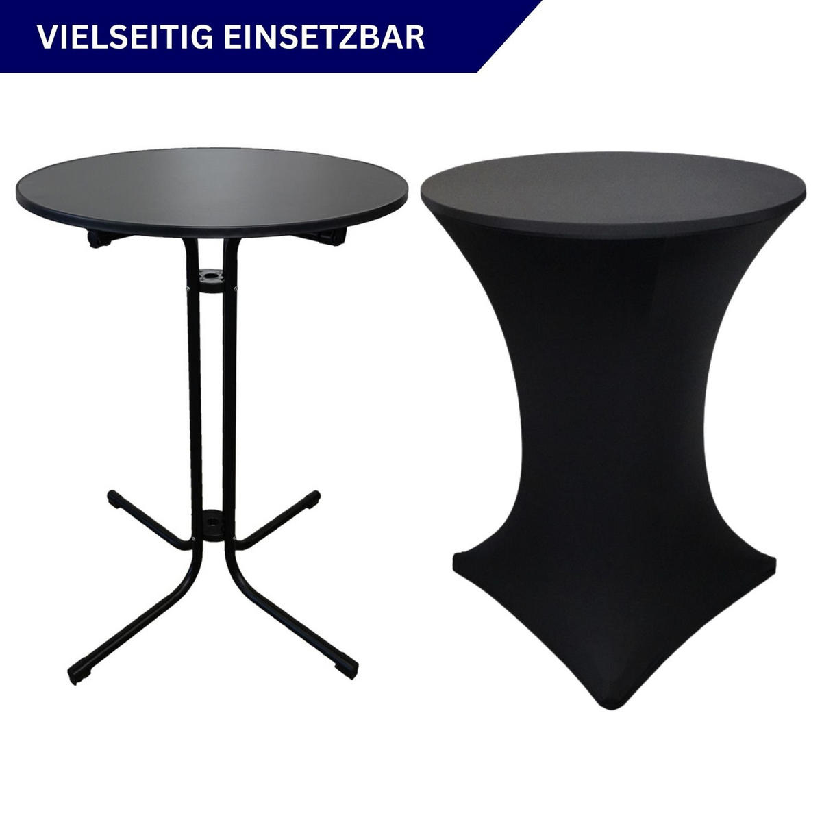 STEHTISCH mit Hussen klappbar HxØ 110x80cm MDF-Platte mit Edelstahlbeschichtung Schwarz - Schwarz, Metall (110/80/110cm) - CHEFGASTRO