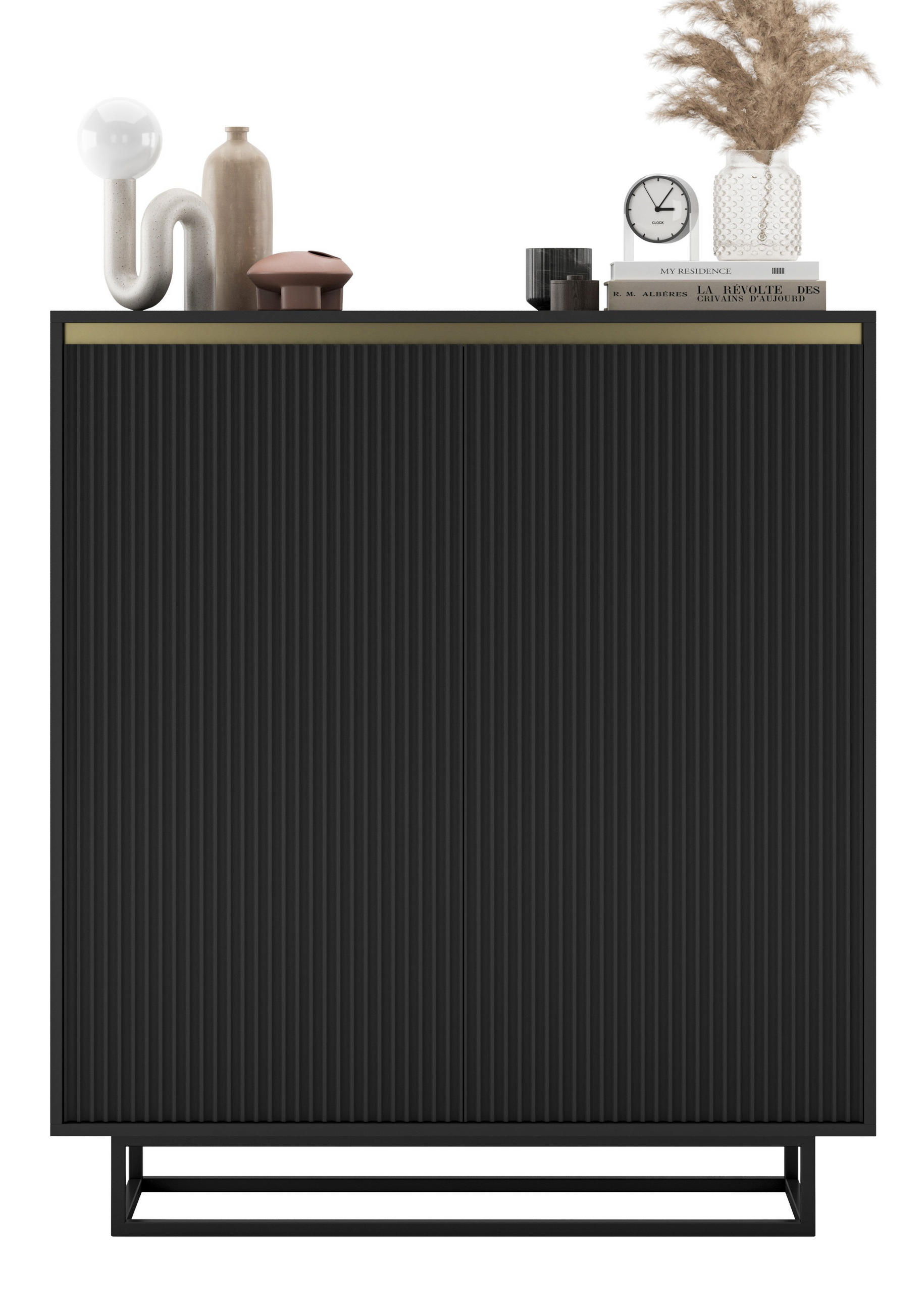 HIGHBOARD Selene 2D Schwarz Matt 111 cm - Schwarz, Holzwerkstoff/Metall (111/125/35cm) - Meble Lindner