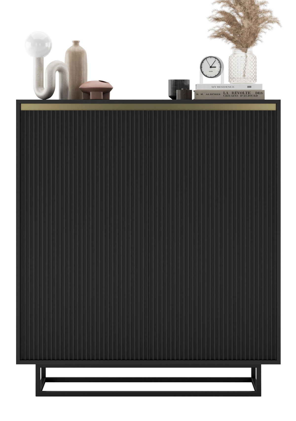 HIGHBOARD Selene 2D Schwarz Matt 111 cm - Schwarz, Holzwerkstoff/Metall (111/125/35cm) - Meble Lindner