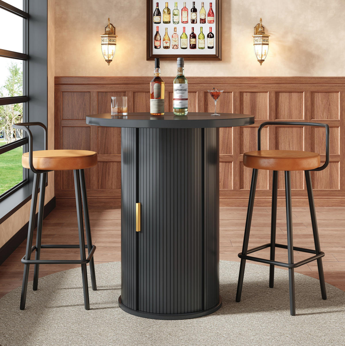 BARTISCH 60/60/91,6 cm in Schwarz mit Stauraum und Schiebetür - Schwarz, Metall (60/60/91.6cm) - BEAOK
