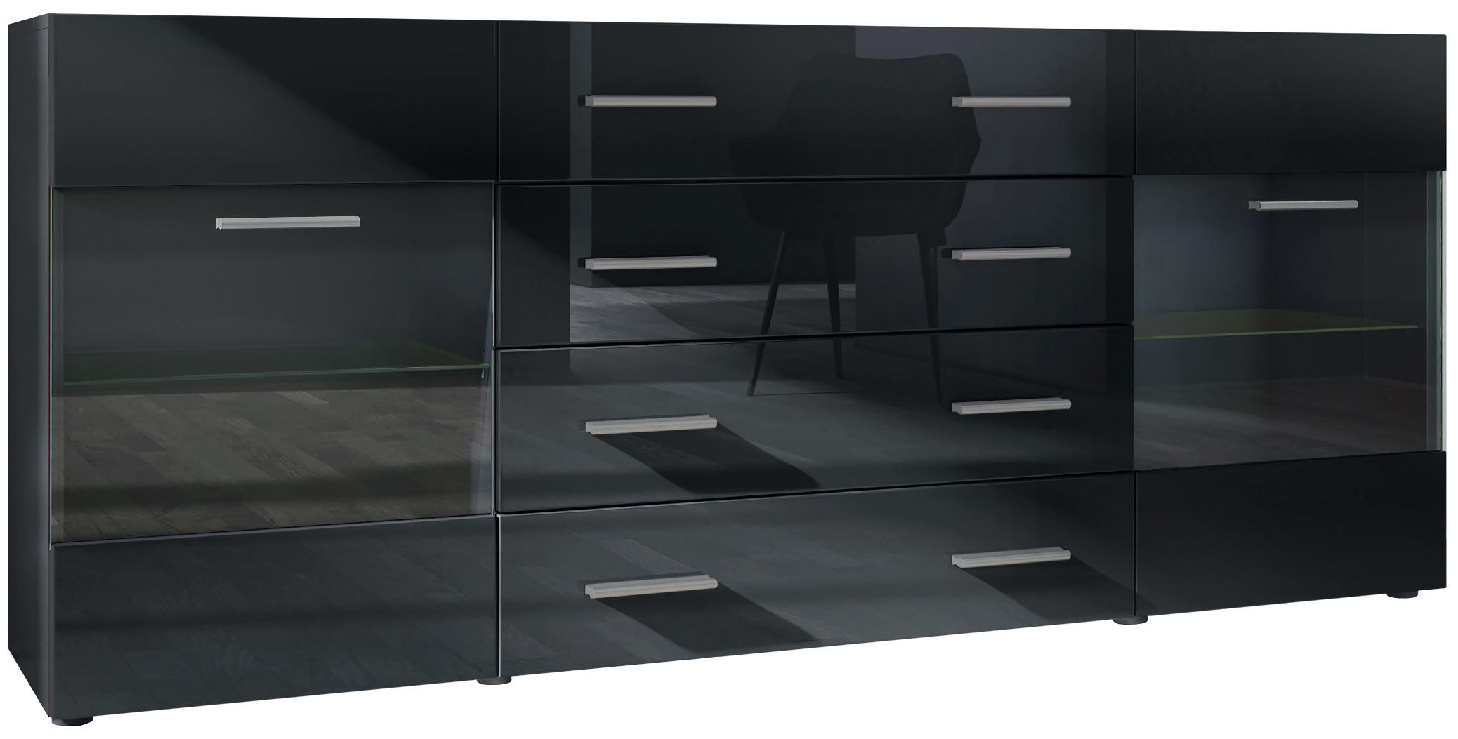 Vladon Sideboard Schwarz Hochglanz 166x72x35 cm