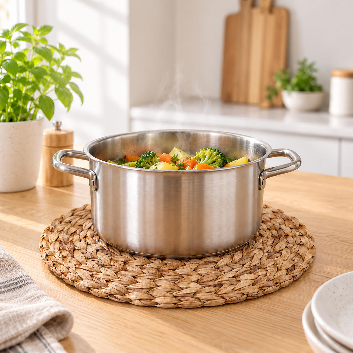 PROSTÍRÁNÍ přírodní 4dílná-sada vodní hyacint kulaté 35 cm - světle hnědá, textil (35/35/1cm) - Relaxdays