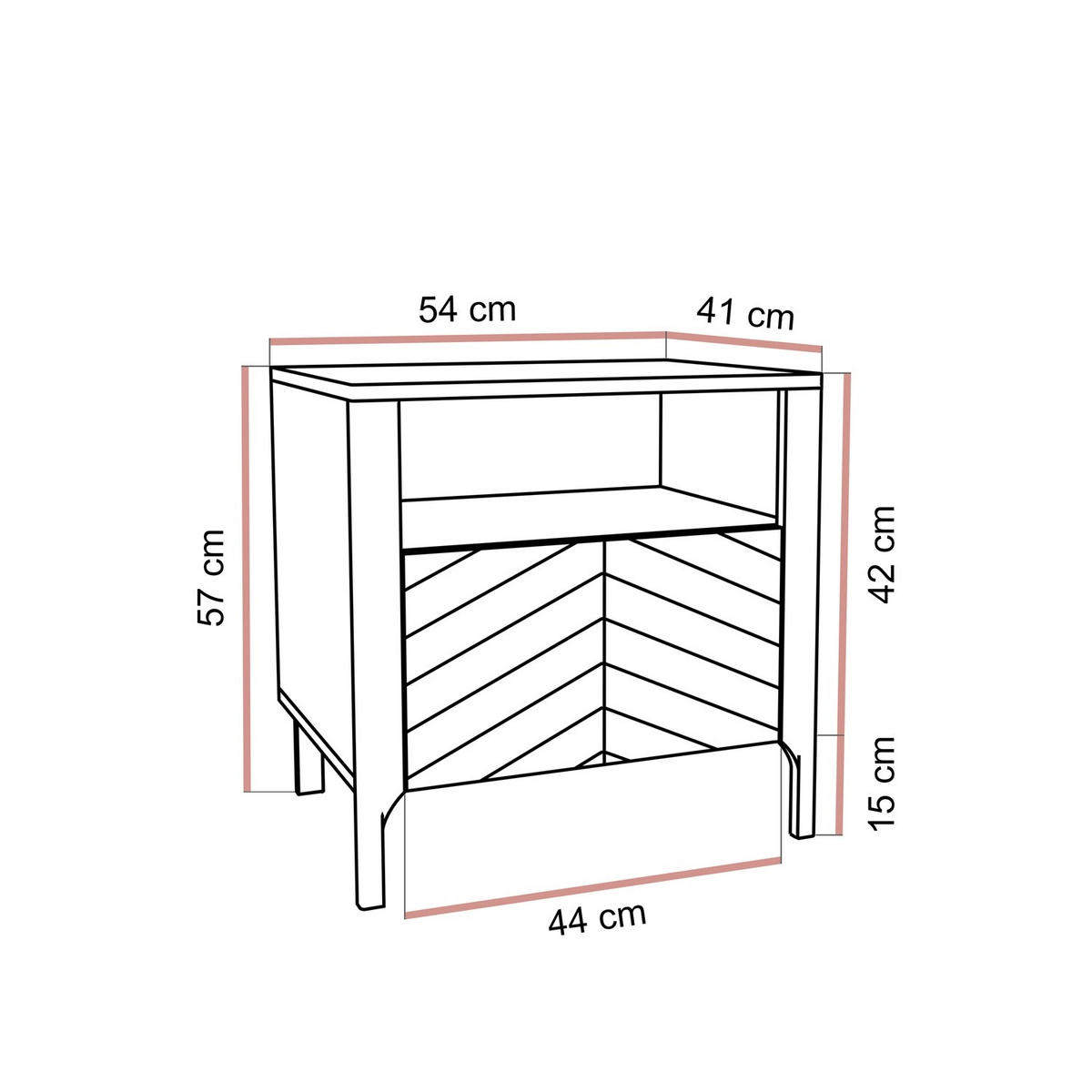 Nachttisch LUMI, Kaschmir - Kaschmir, Holzwerkstoff (54/57/41cm) - Lookway