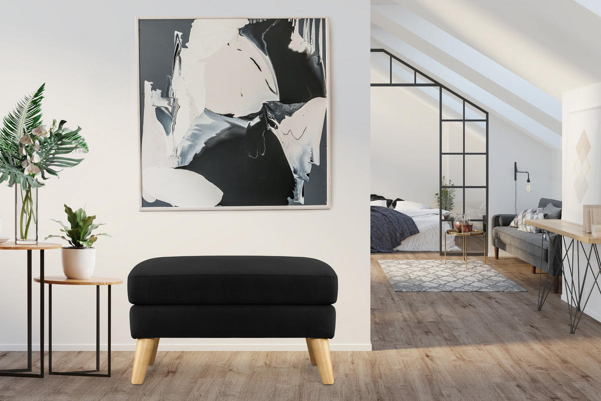 SITZHOCKER TAGIO Pouffe, schwarz - Schwarz/Braun, Buchenholz/Textil (65/46/80cm) - KONSIMO®