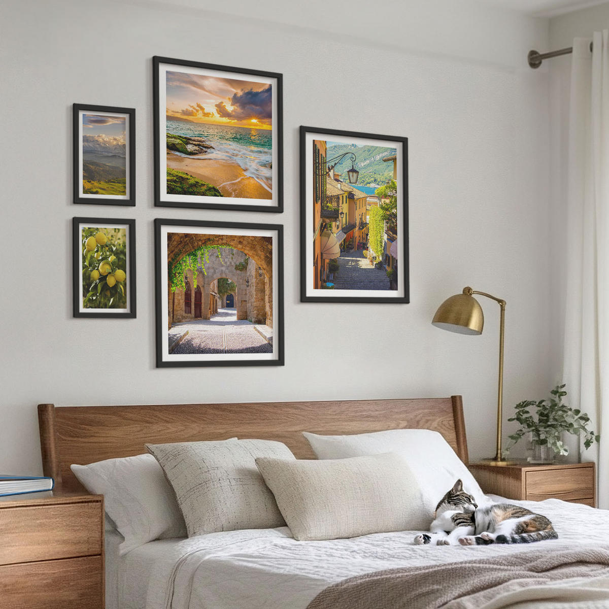 WANDBILDER 5er-Set - 50x50 cm & 20x30 cm & 40x60 cm Schwarzer Rahmen - Malerische Straßen am Meer, Strand - Schwarz, Kunststoff (40/60cm) - ArtPrintCave