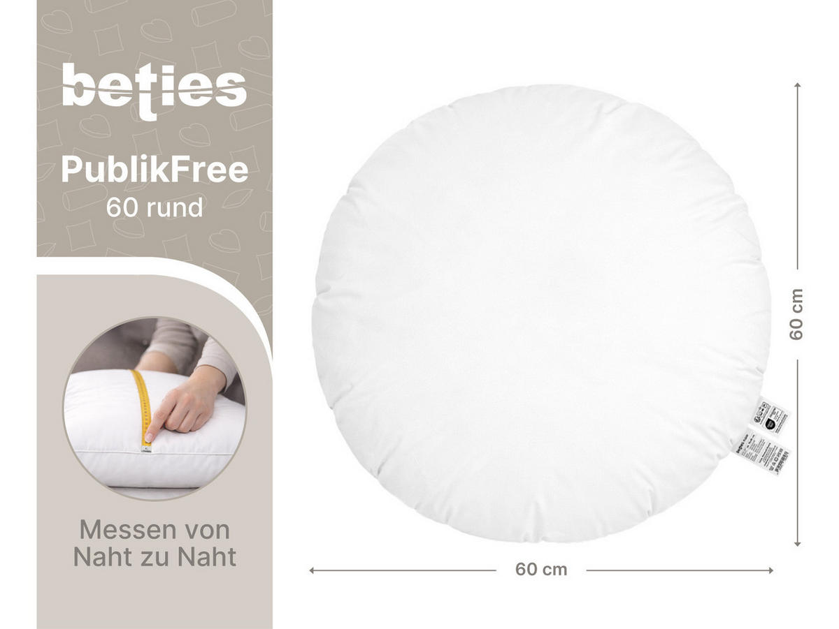 KISSENFÜLLUNG Rund PublikFree Faserbällchen 60 cm Ø - Weiß, Naturmaterialien/Kunststoff (60/60cm) - beties Heimtextil