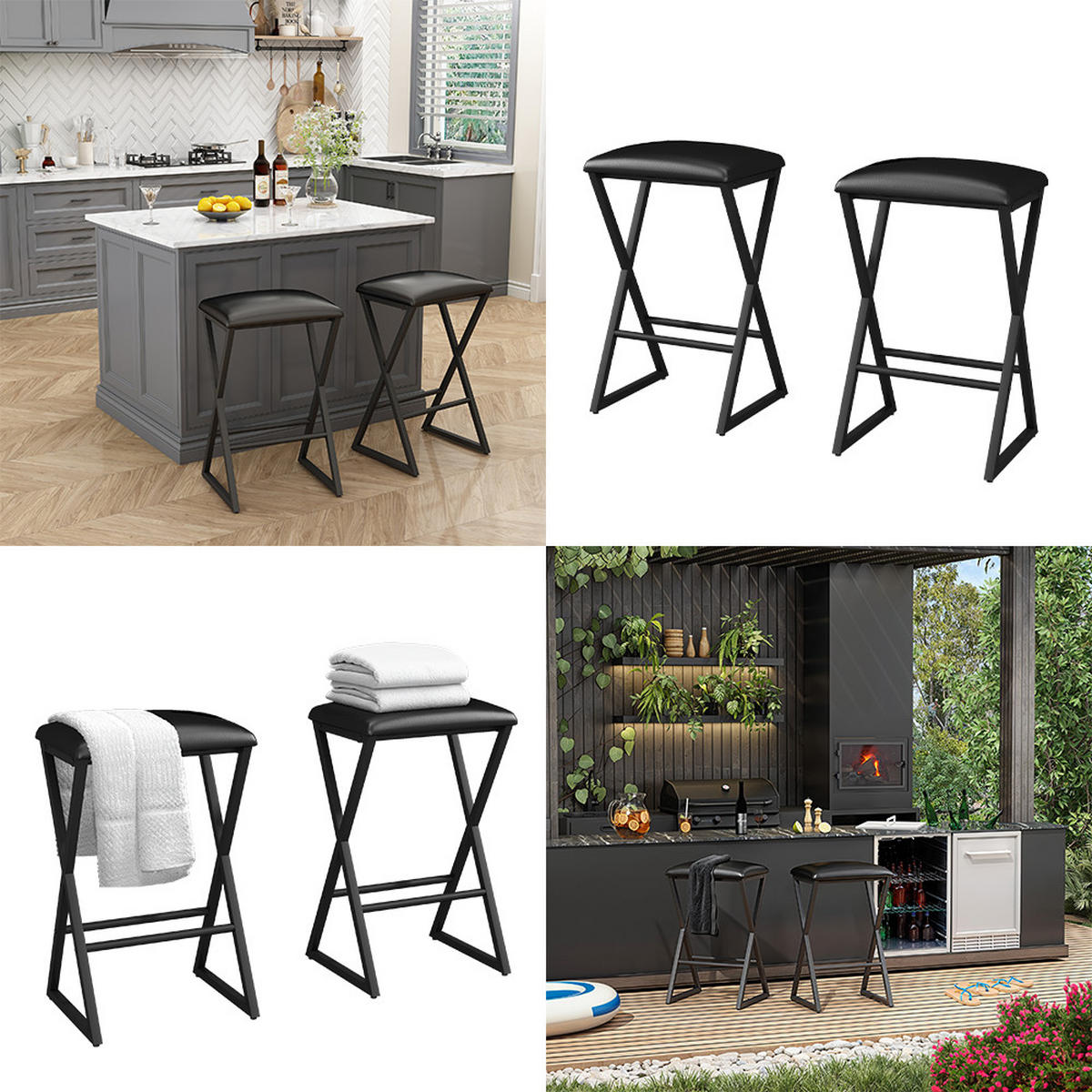 BARHOCKER Vault Schwarz 40 x 64 cm 2er Set - Schwarz, Metall (40/64/34cm) - Vicco
