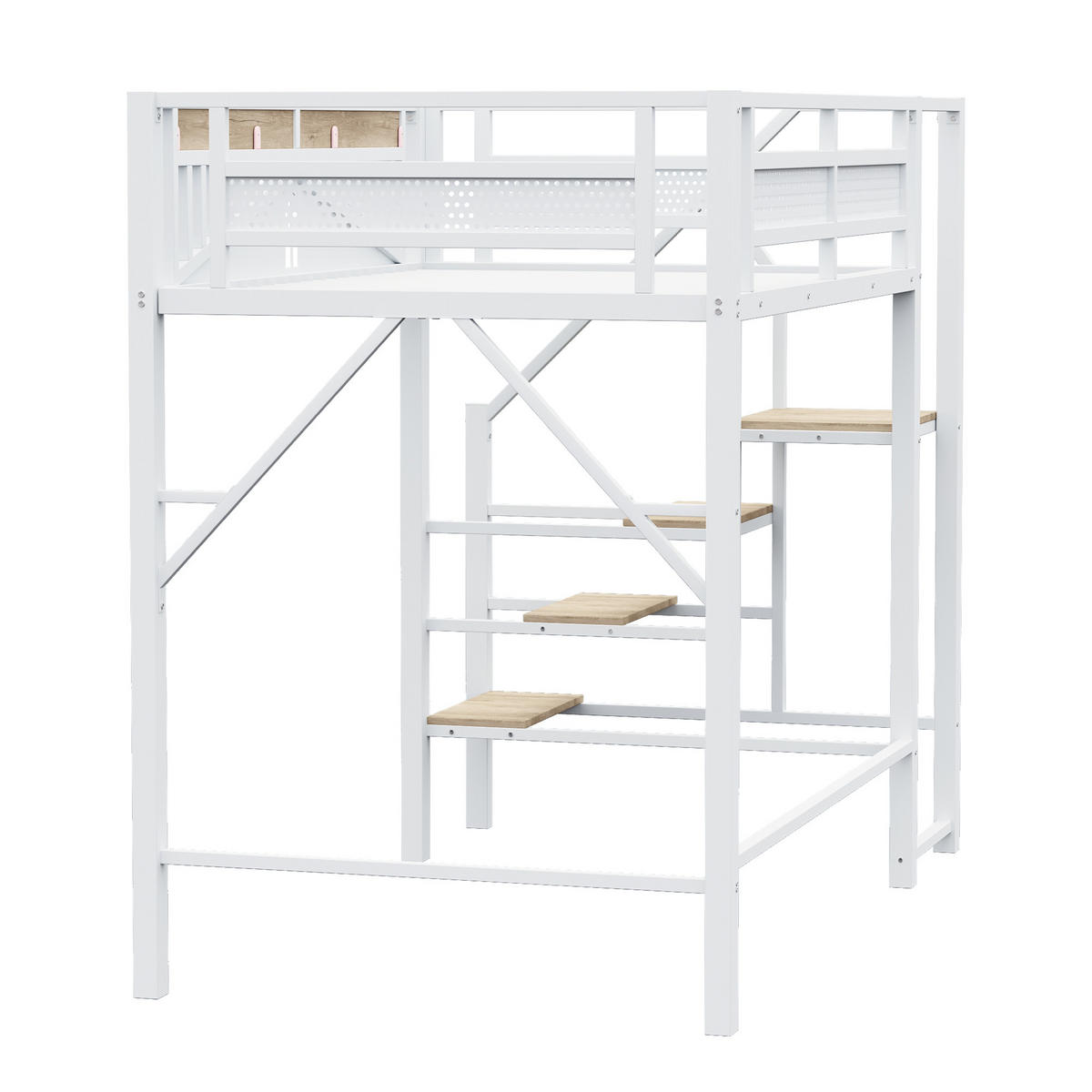 HOCHBETT 140/200 cm DE-01435, in Weiß, mit Sicherheitsumrandung und Leiter - Weiß, Metall (140/200cm) - ComfortXL