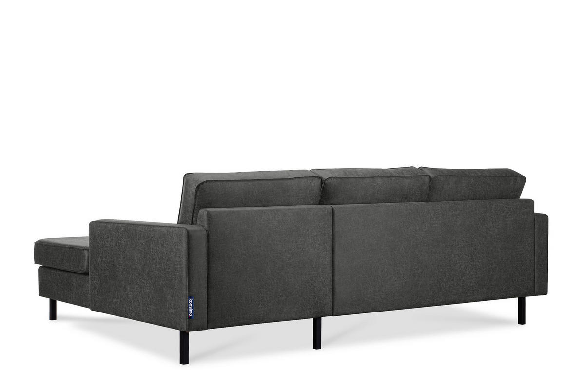 ECKSOFA-RECHTS INVIA mit Armlehnen vintage, Lederoptik-Stoff, dunkelgrau - Dunkelgrau/Schwarz, Textil (234/160cm) - KONSIMO®