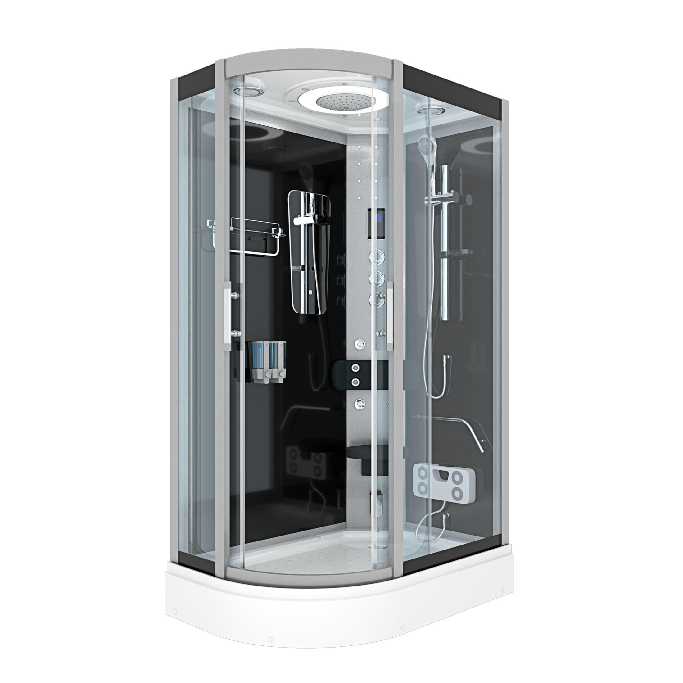 DUSCHE Duschkabine D60-73T1L Schwarz 120x80 - Schwarz, Glas/Kunststoff (120/80/215cm) - AcquaVapore by Sandra Jentho