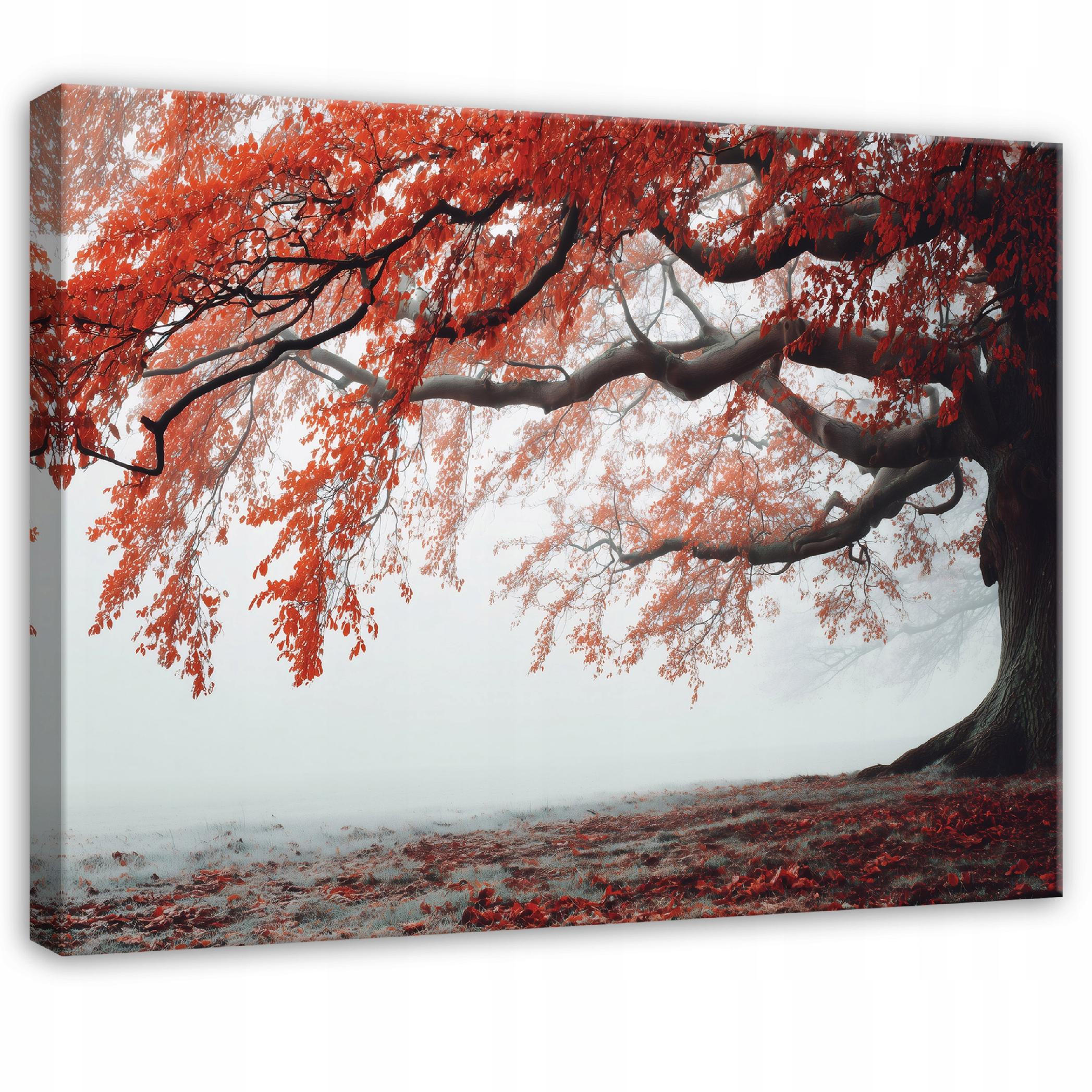 LEINWANDBILD Baum Nebel Orange 100x70 cm - Multicolor, Holzwerkstoff (100/70cm) - Wallarena