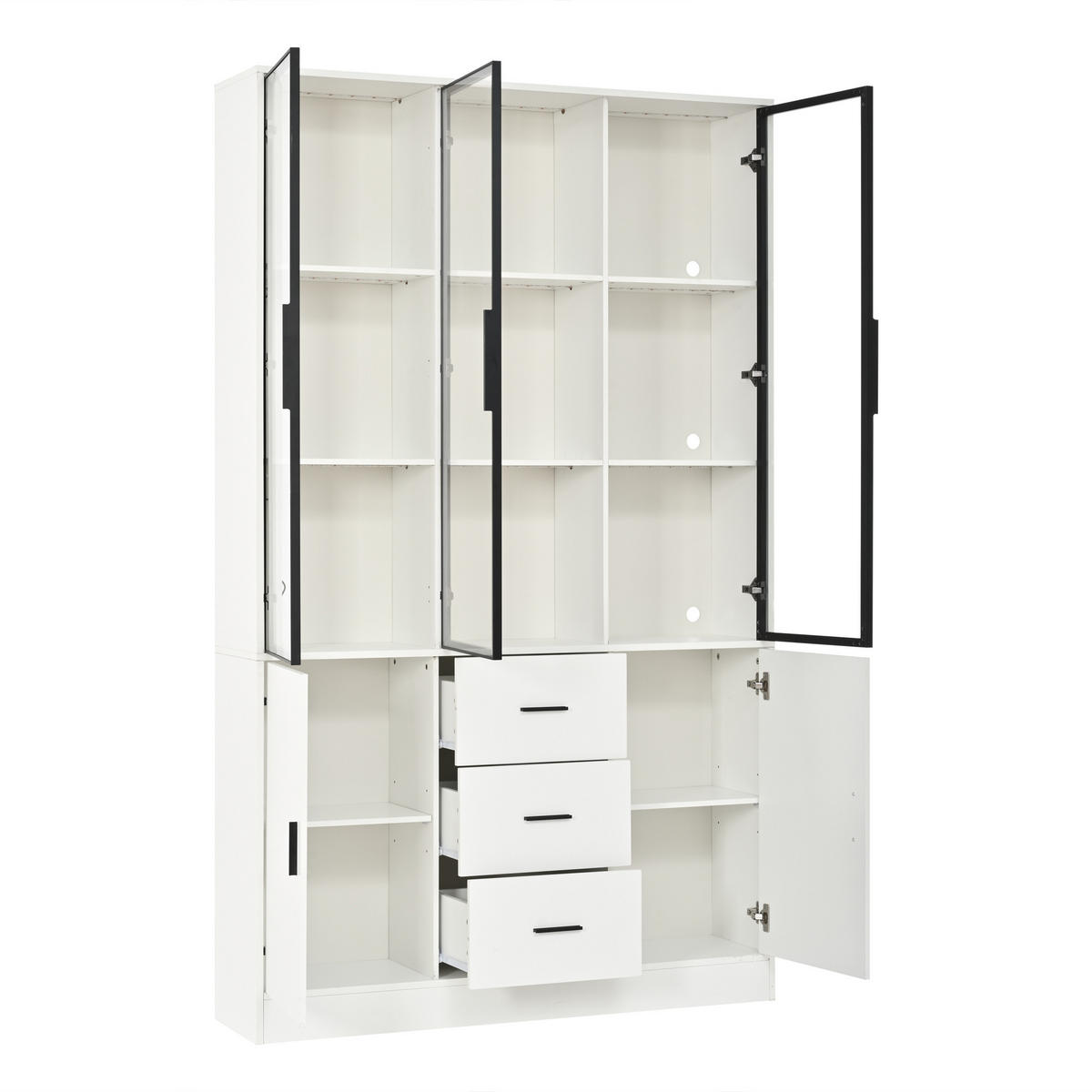 VITRINE 120x30x200 cm Weiß mit LED und 3 Schubladen - Weiß, Holzwerkstoff (120/200/30cm) - FLIEKS