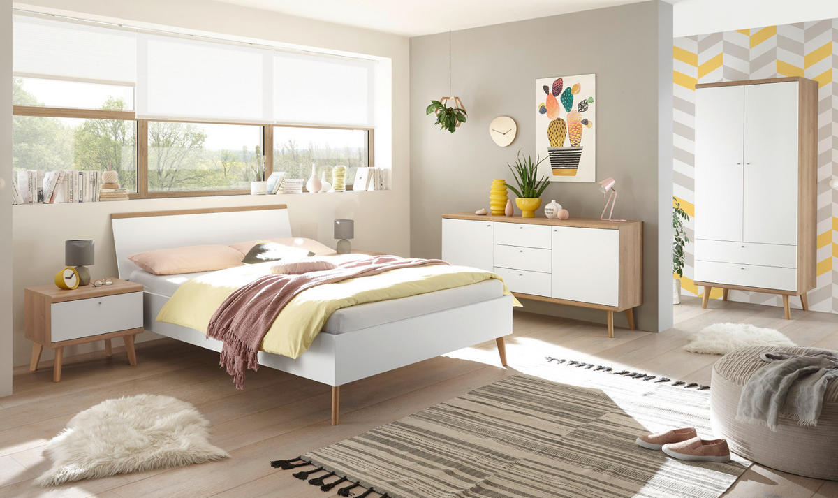 NACHTTISCH weiß, Eiche Riviera, Nachtkommode skandinavisch, 54 x 50 cm - Eichefarben/Weiß, Holz/Holzwerkstoff (40/50/54cm) - Furn.Design