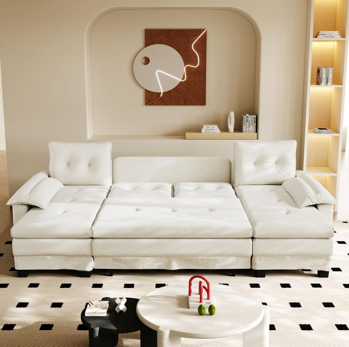 SOFA-BETT U-Form mit USB und Schlaffunktion 278 cm Chenille Beige - Beige, Textil (127/87/278cm) - Meubliv