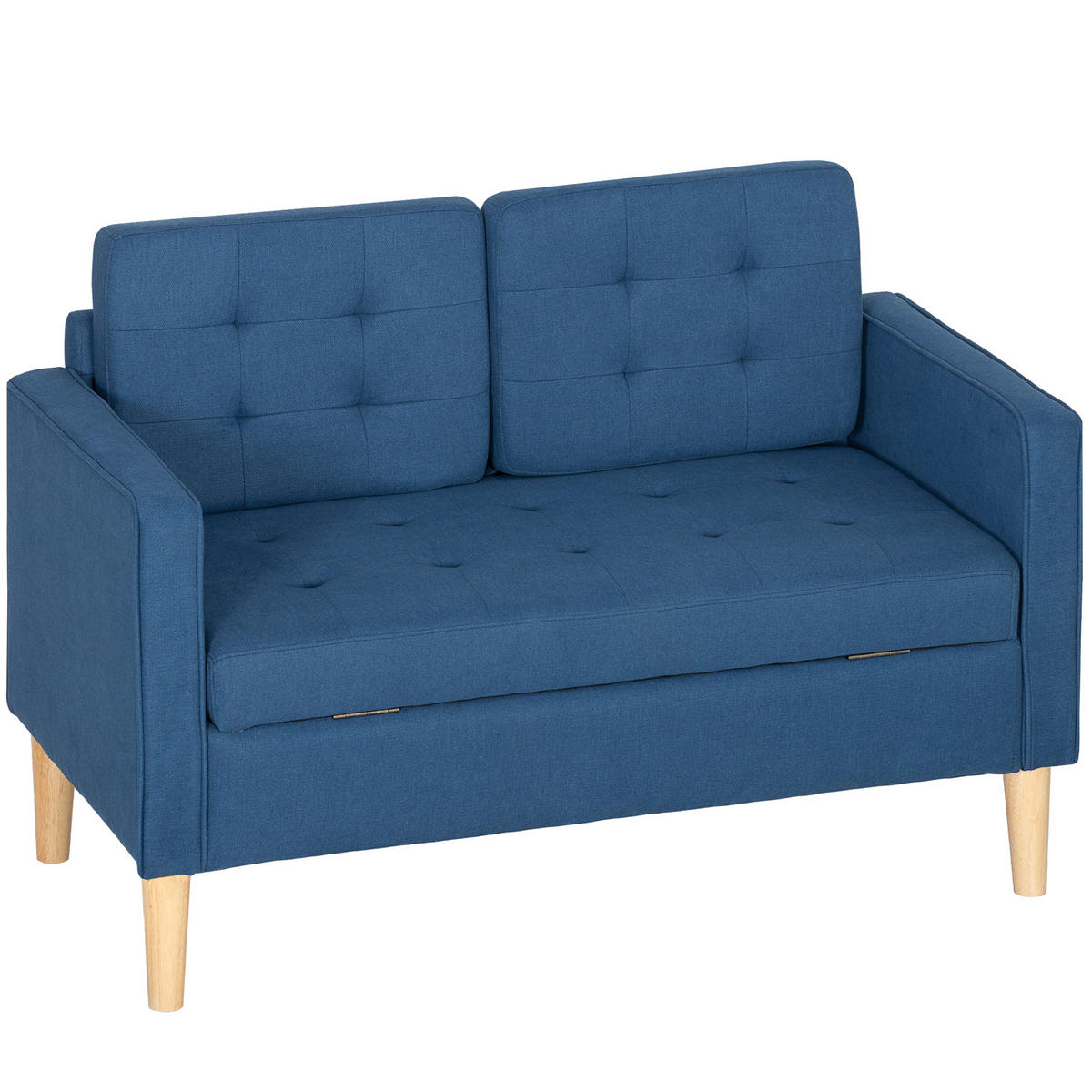 ZWEISITZER-SOFA DE-06501 Knopfheftung, Kautschukholz Blau - Blau, Holz/Textil (117/78/62cm) - ComfortXL