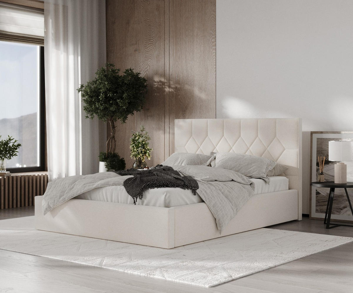 POLSTERBETT Brisa 180/200 cm Ecru im Asti Stoff - Ecru/Schwarz, Holz/Holzwerkstoff (180/200cm) - AltaBeds