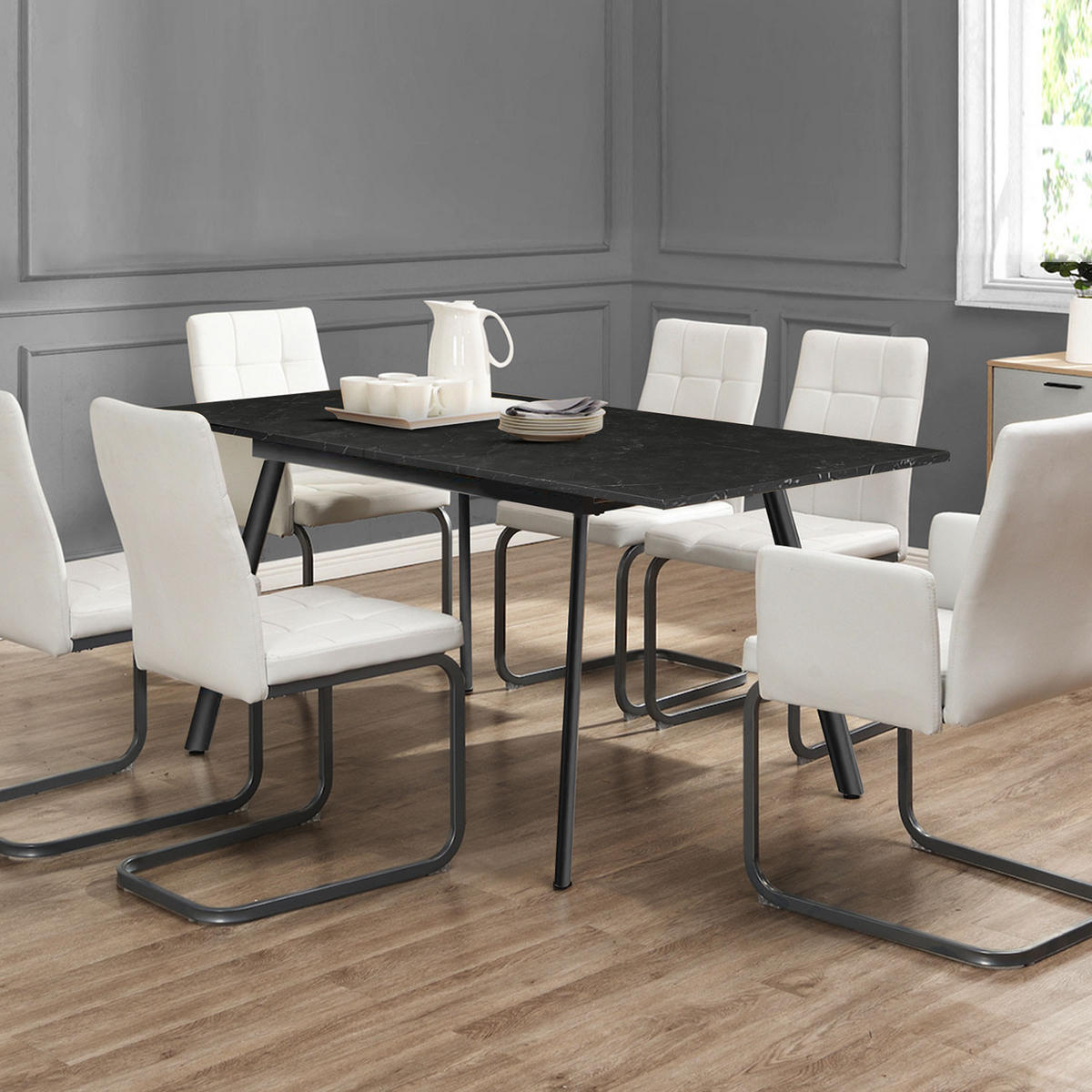 ESSTISCH MARA 120-160/80/76 cm Marmor Schwarz ausziehbar - Schwarz, Holz (80/120/76cm) - B&D Home